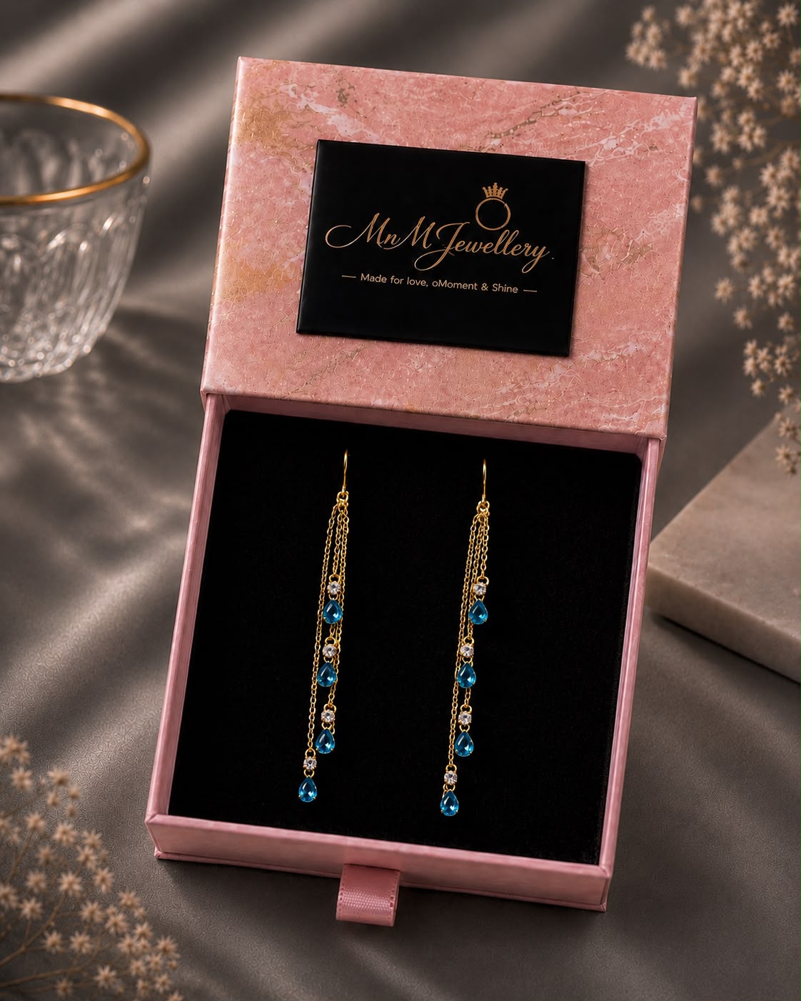 Cascade Teardrop Earrings, Ocean Sapphire, view 2