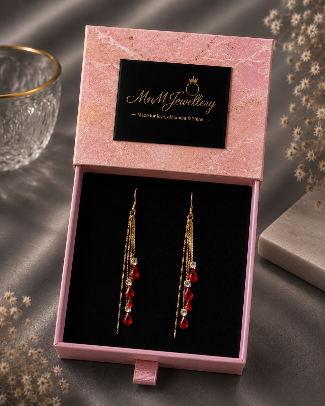 Cascade Teardrop Earrings, Ruby Cascade, view 2