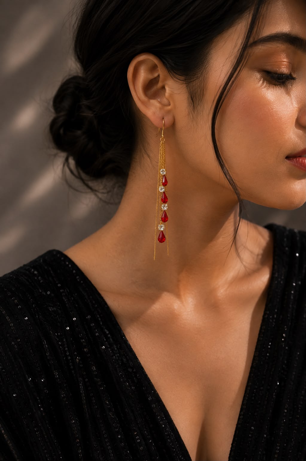 Cascade Teardrop Earrings, Ruby Cascade, view 3